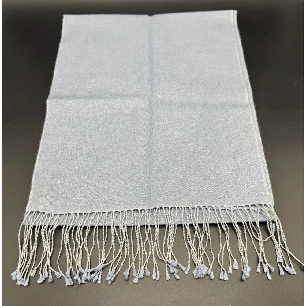 Unbranded Pashmina Silk Scarf Shawl Slate Blue Handmade Nepal Fringe Scarf